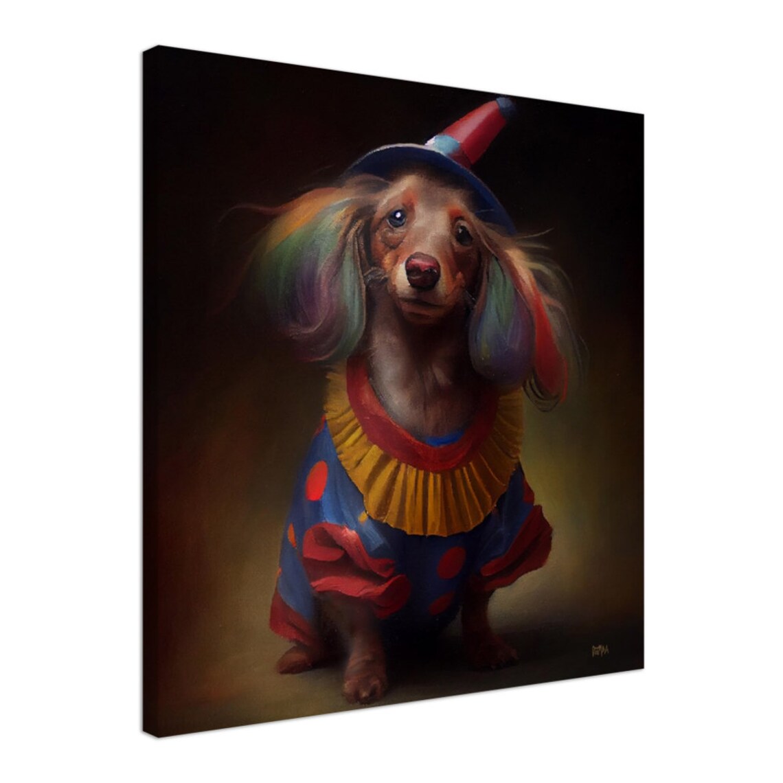 Dachshund in Clown Costume Funny Dog Oil Style Painting Poster - Image 3