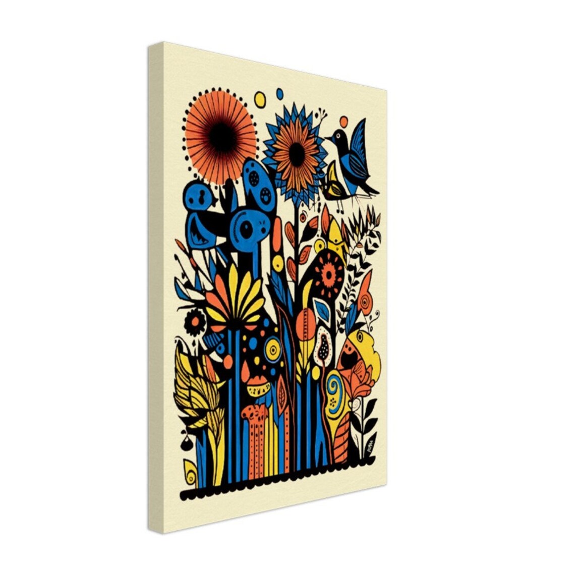 Fantasy Birds and Floral Art Print, Retro Style - Image 2