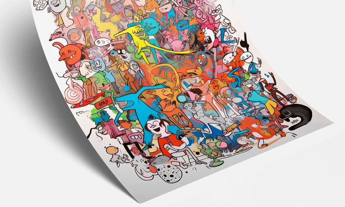 Pastel Cartoon Doodle Monster Collage Playful Kids Room Wall Art - Image 3