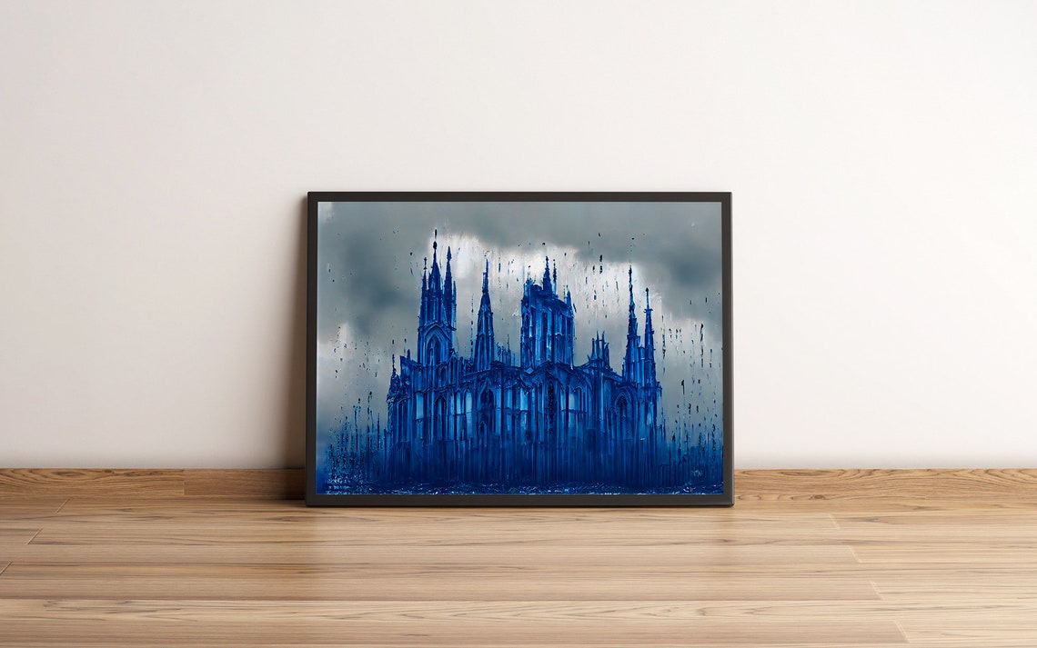 Gothic Style Cathedral Home Dcor Classical Wall Art For Gift Blue Tone Architectural Trending Wall Art - Image 6
