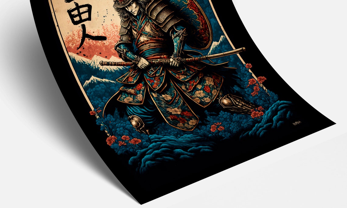 Samurai Warrior Before Mount Fuji Japanese Spirit Art Poster - Image 2