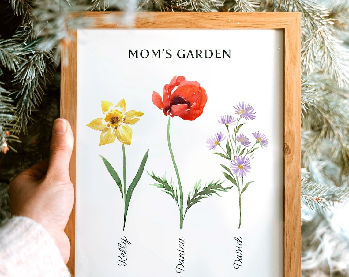 Moms Grandmas Garden Art Print, Personalized Gift
