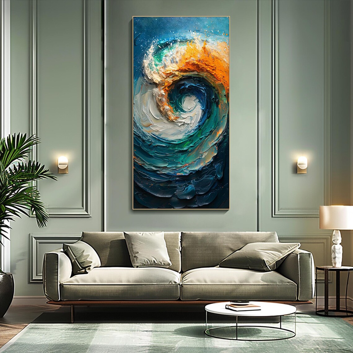 Swirling Teal Ocean Wave Abstract Textured Impasto Vertical Poster - Image 6