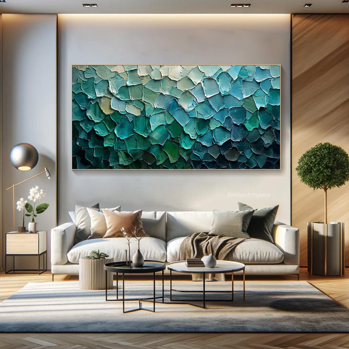 Green Leaf Texture Teal Overlapping Leaves Abstract Nature Wall Art - Image 4
