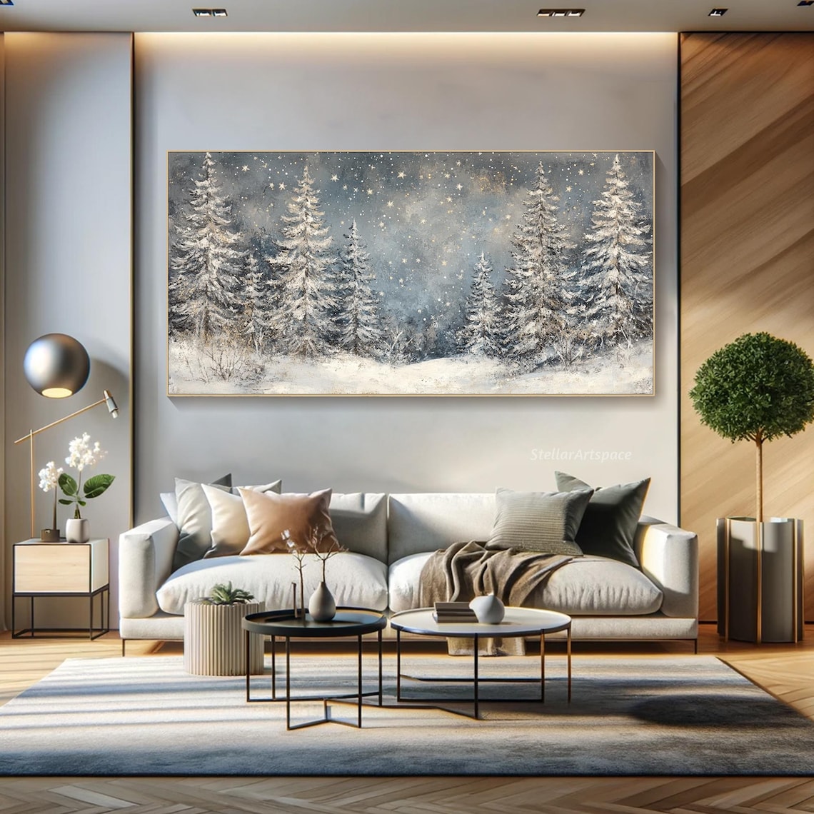 Winter Forest Starlit Art Print, Panoramic Snowy Pines - Image 2