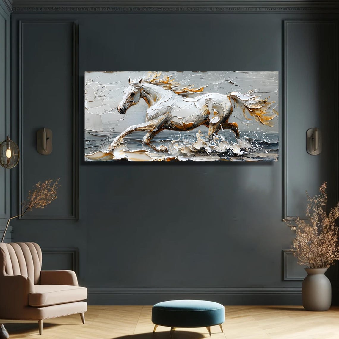 Majestic White Horse Oil Painting Modern Textured Horse 3d Horse Art In Neutral Tones Horse Lover Gift Original Art Living Room Decor - Image 2