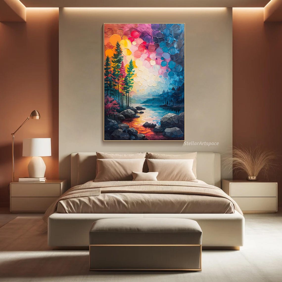 Pine Forest Colorful Starry Sky Mountain Stream Vertical Poster - Image 3