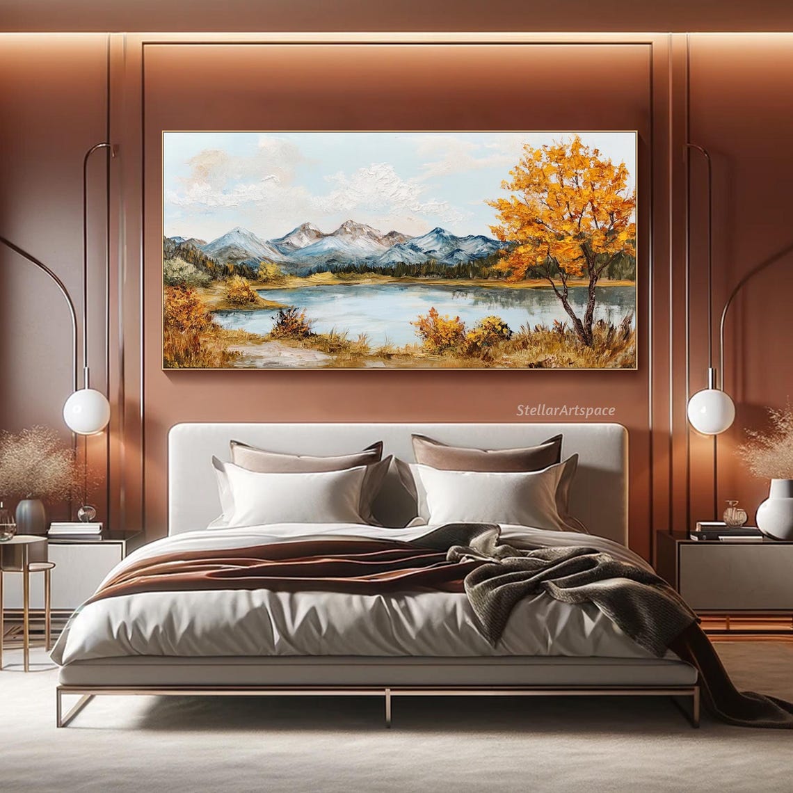 Autumn Mountain Lake Snow Capped Peaks Golden Fall Foliage Art Poster - Image 2