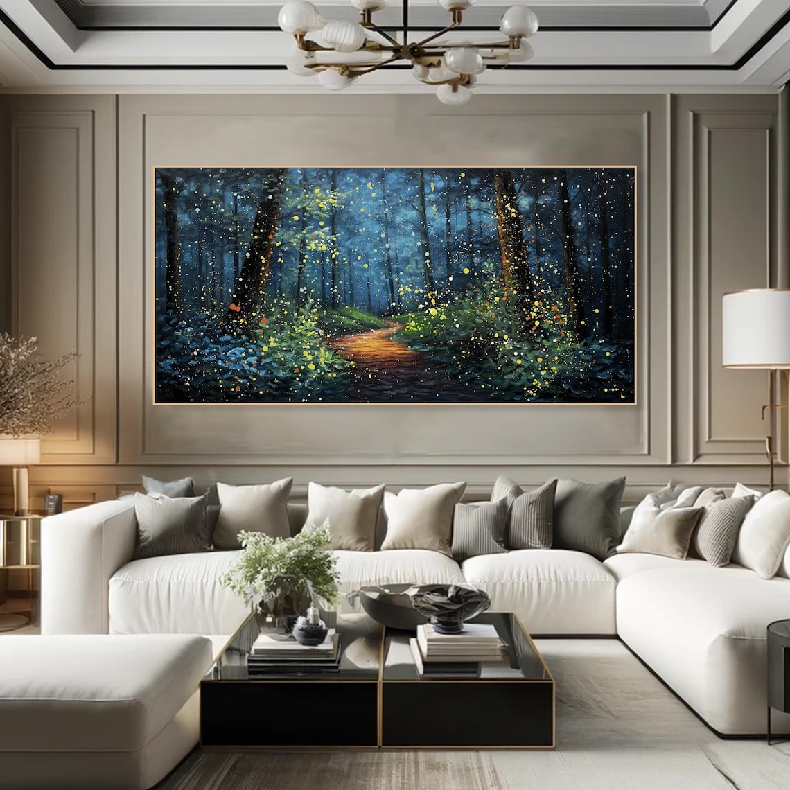 Fireflies In Forest, Custom Oil Painting Art Print - Image 5