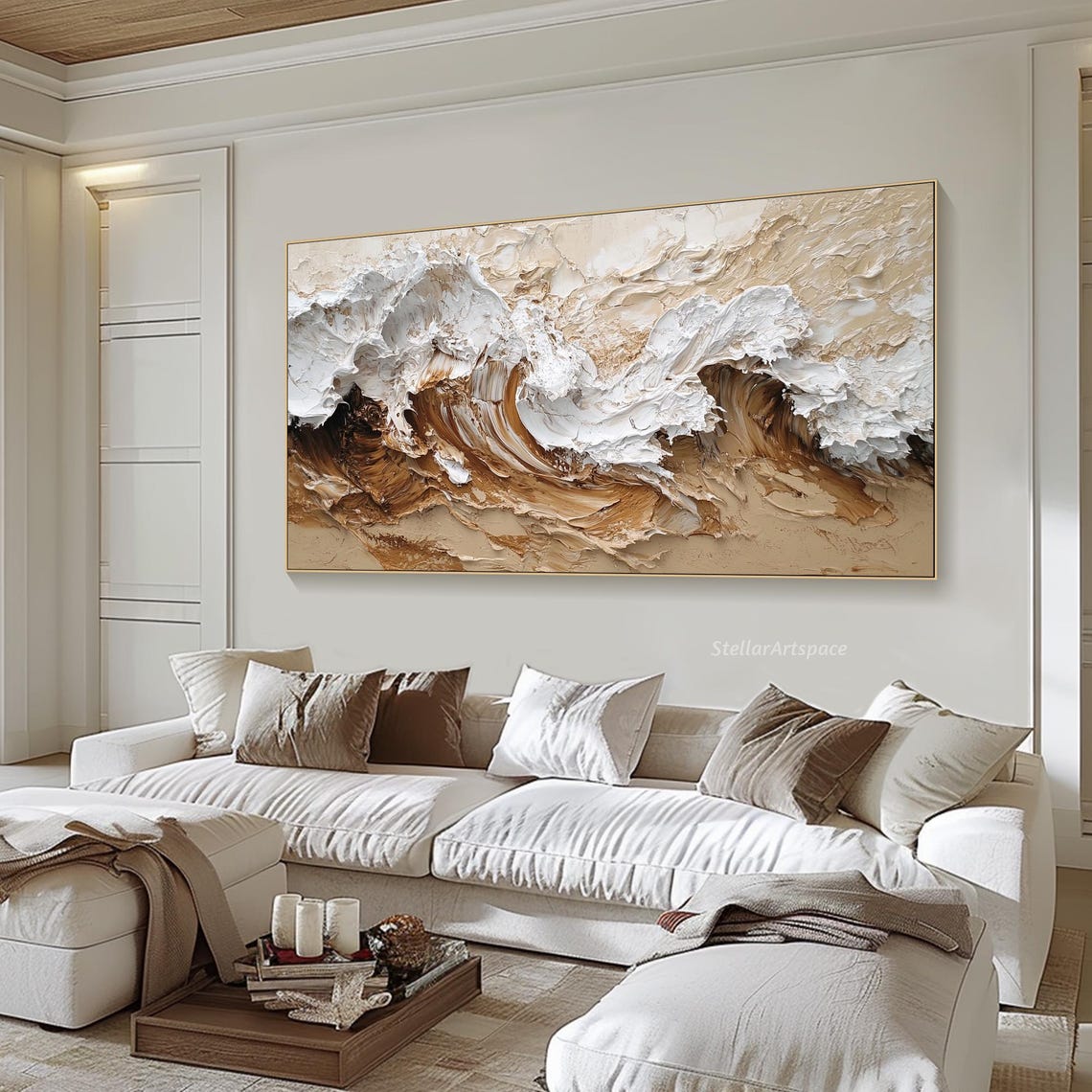 Neutral Ocean Wave Beige White Abstract Surf Impasto Modern Poster - Image 5