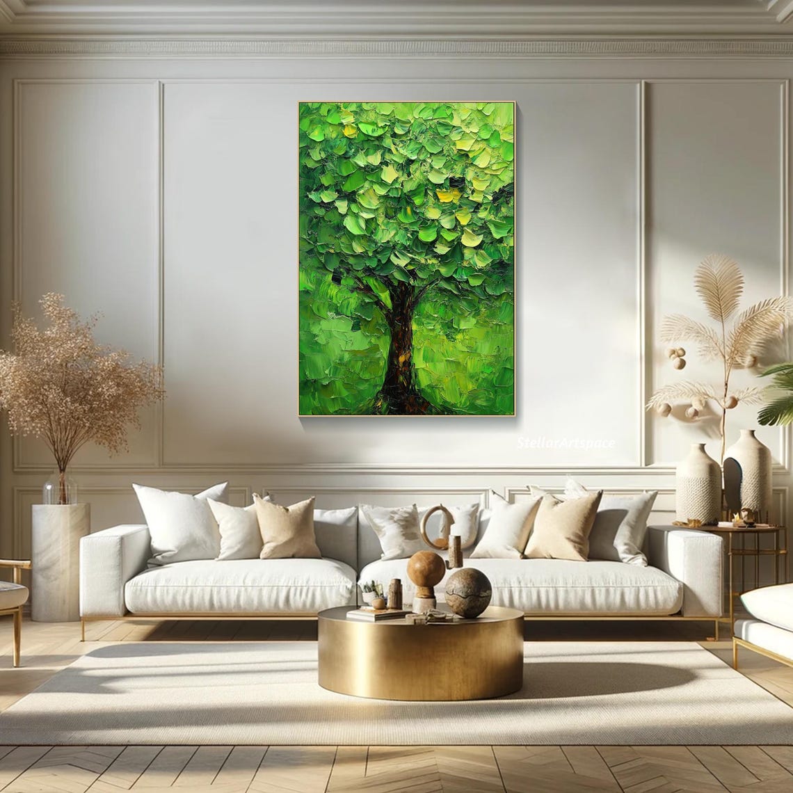 Lush Green Tree Dense Canopy Palette Knife Vibrant Nature Art Poster - Image 3