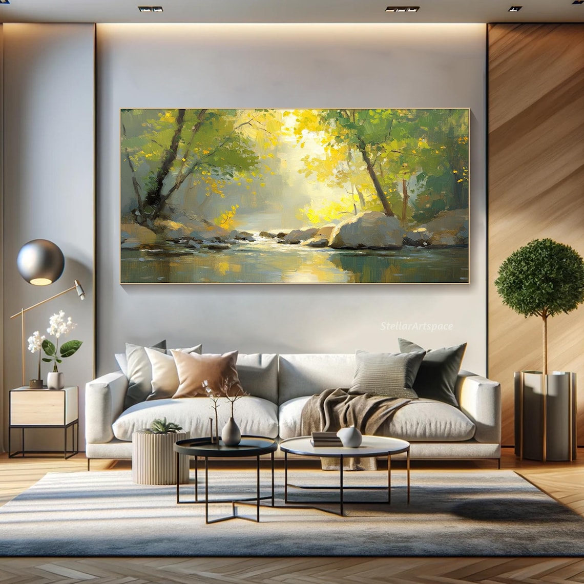 Tranquil Forest Stream Textured Art Print - Image 4
