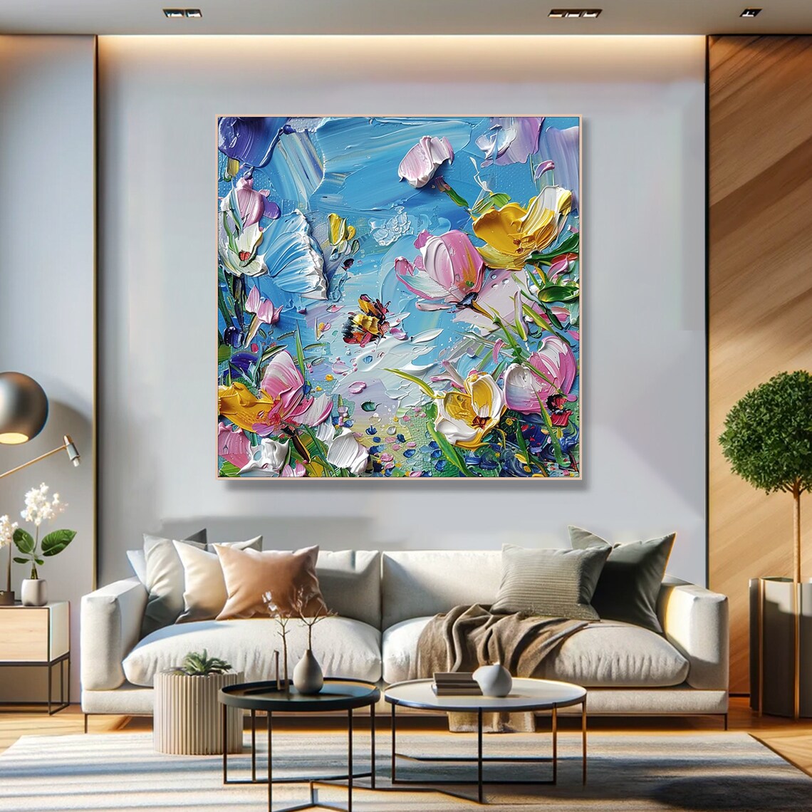 Colorful Blossom Butterfly Garden Impasto Oil Painting Floral Poster - Image 2