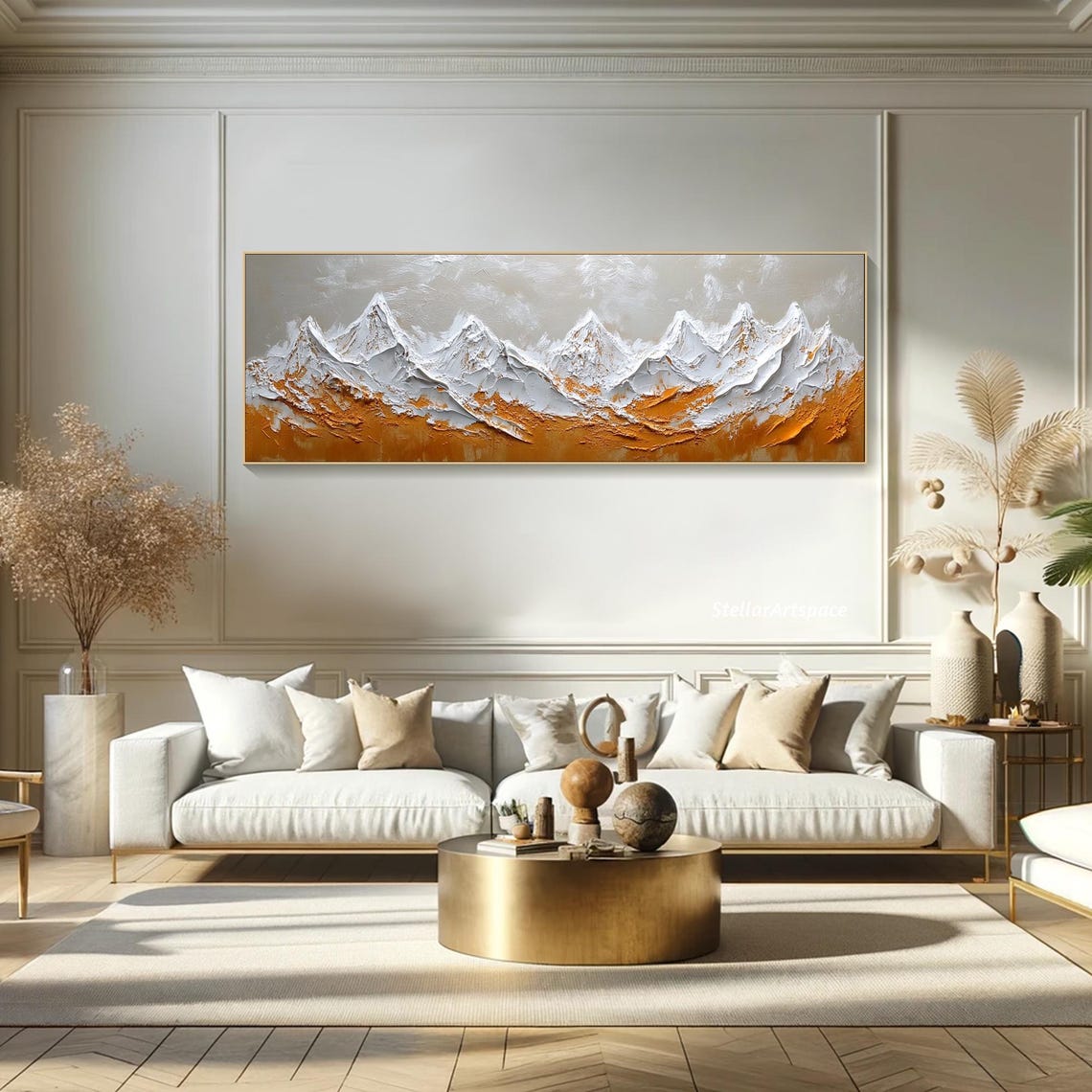 White Ochre Textured Mountain Range Minimalist Abstract Poster - Image 5