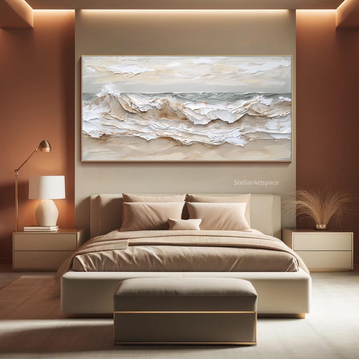 Neutral Ocean Waves Beige White Minimalist Coastal Impasto Art Poster - Image 4