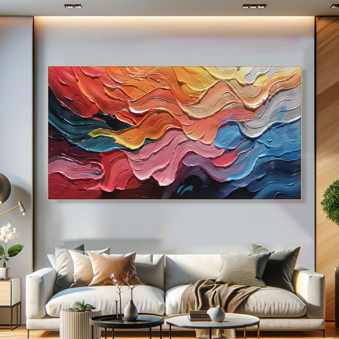 Rainbow Wave Swirls Red Orange Blue Textured Impasto Art Poster - Image 6