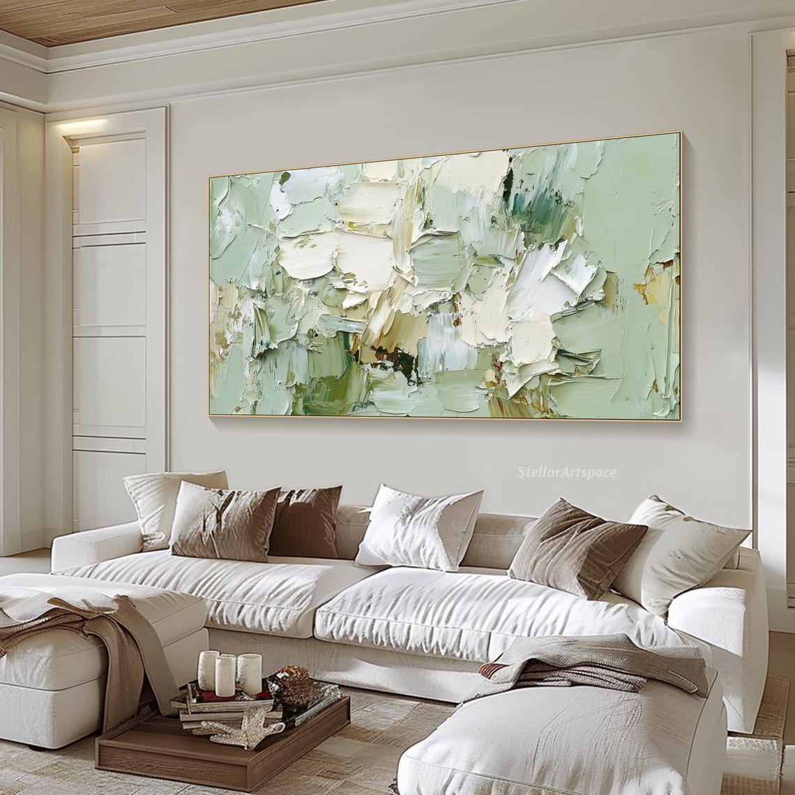 Sage Green Abstract Impasto Earth Tone Minimalist Texture Wall Art - Image 6