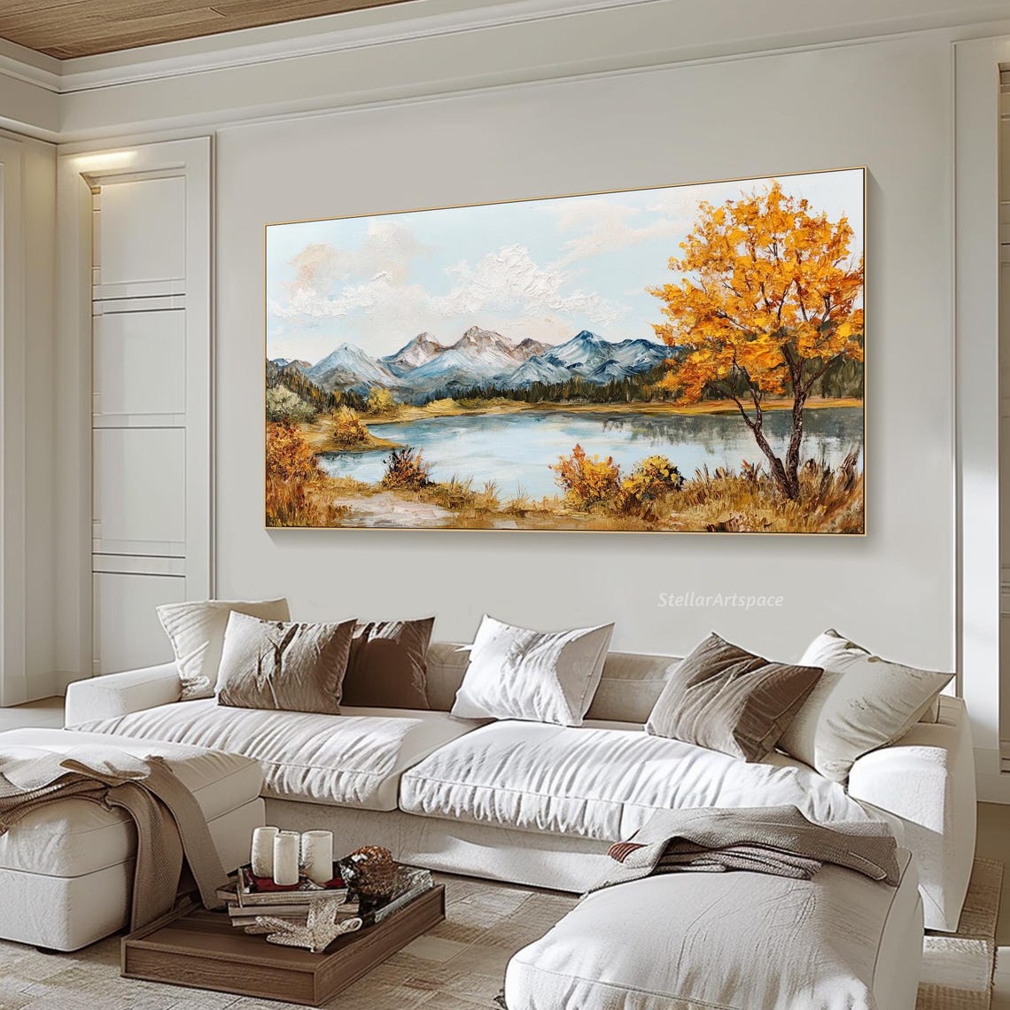 Autumn Mountain Lake Snow Capped Peaks Golden Fall Foliage Art Poster - Image 5