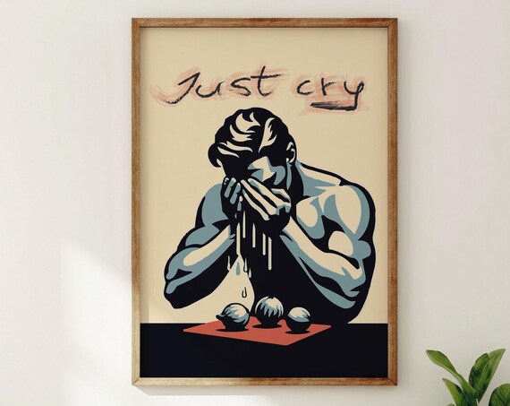 Just Cry Funny Poster Man Crying Over Onions Vintage Kitchen Art