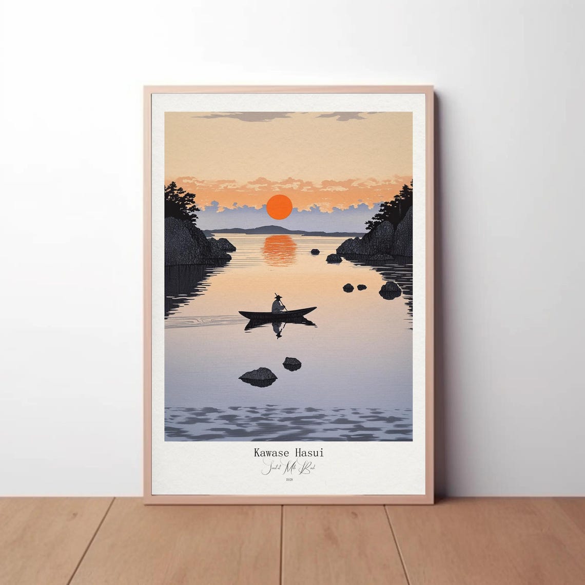 Kawase Hasui Sunset Boat Bay Calm Japanese Woodblock Art Poster