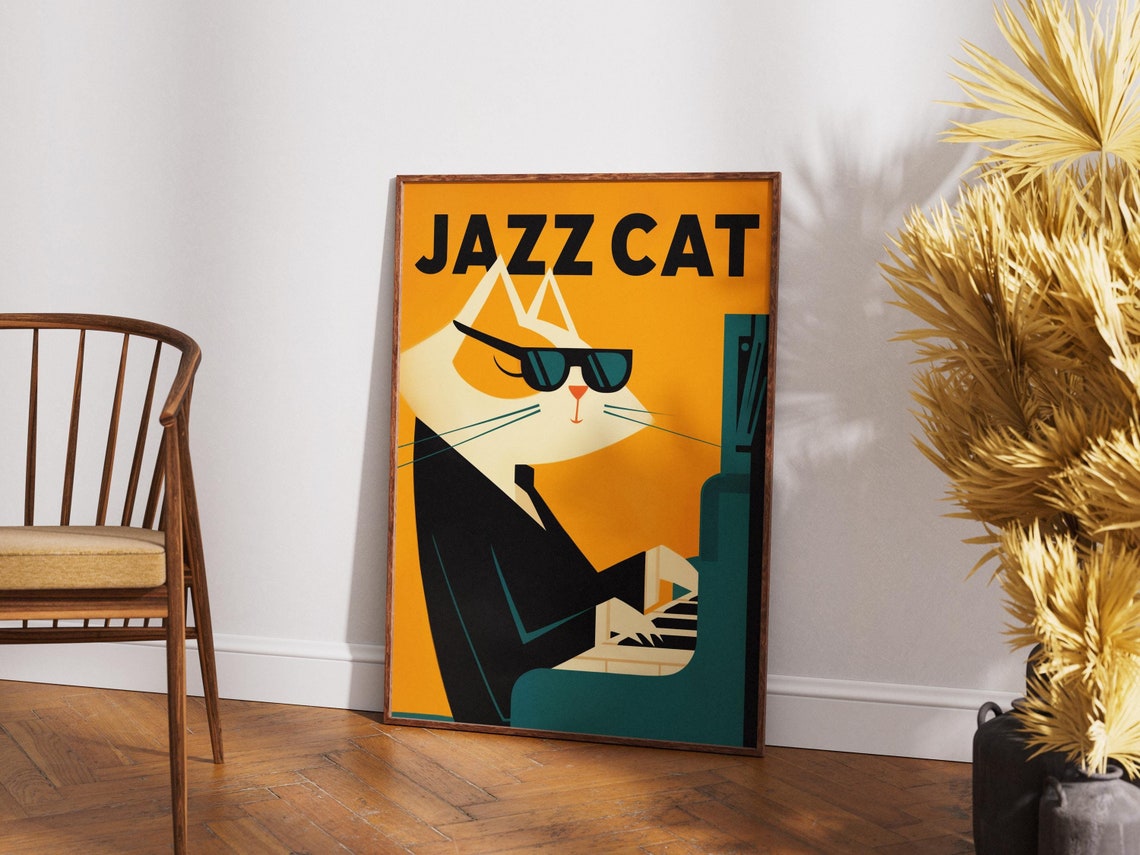 Cool Cat Painting Jazz Cat Print Jazz Club Poster Jazz Cat Art Retro Jazz Poster Jazz Fest Poster Jazz Concert Poster Jazz Piano