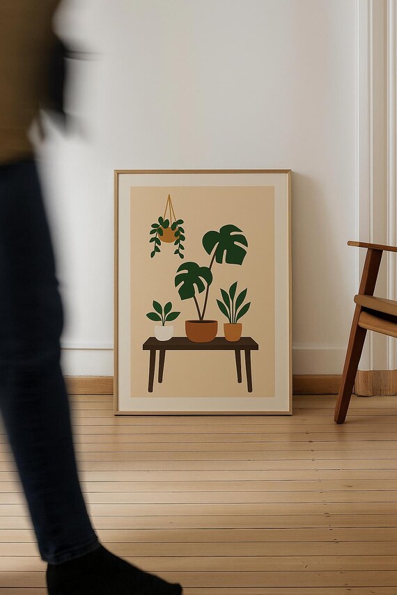 Mid Century Modern Monstera Print Boho Botanical Wall Art