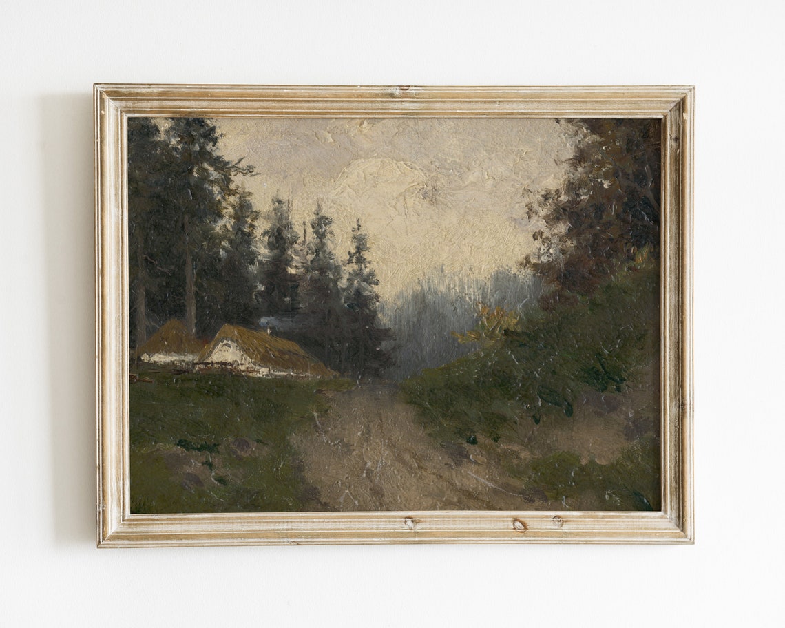 Rustic Country Painting Antique Farmhouse Painting French Cottage Painting Vintage Landscape Print Landscape Gallery Wall Art