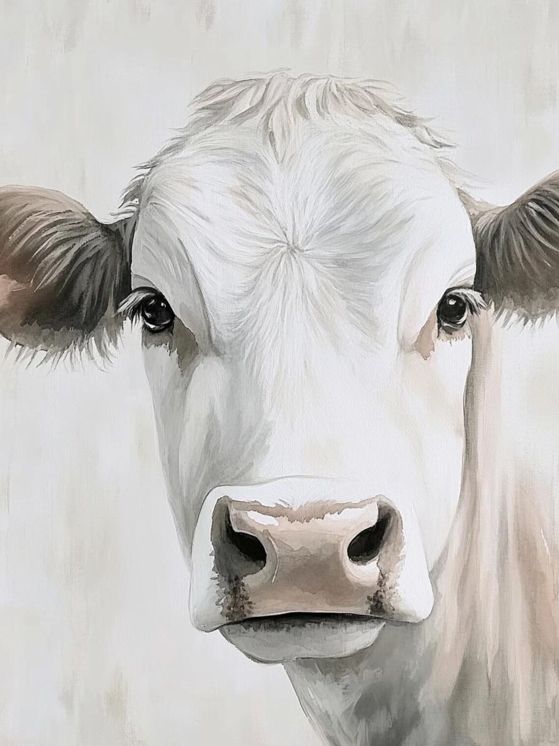 White Cow Face Front Portrait Minimalist Farmhouse Animal Poster - Image 3