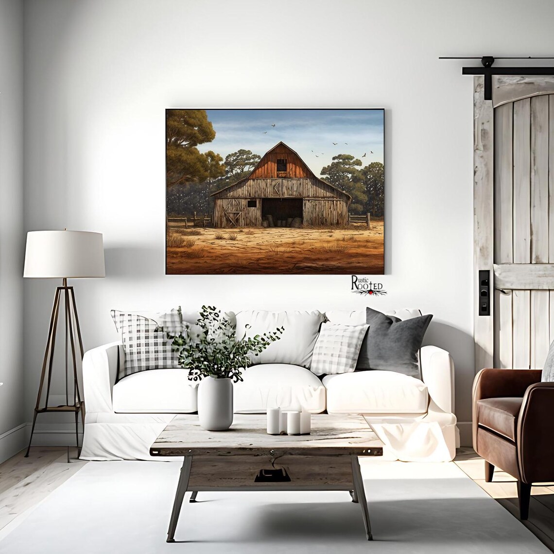 Modern Farmhouse Weathered Barn Landscape Art Print - Image 3