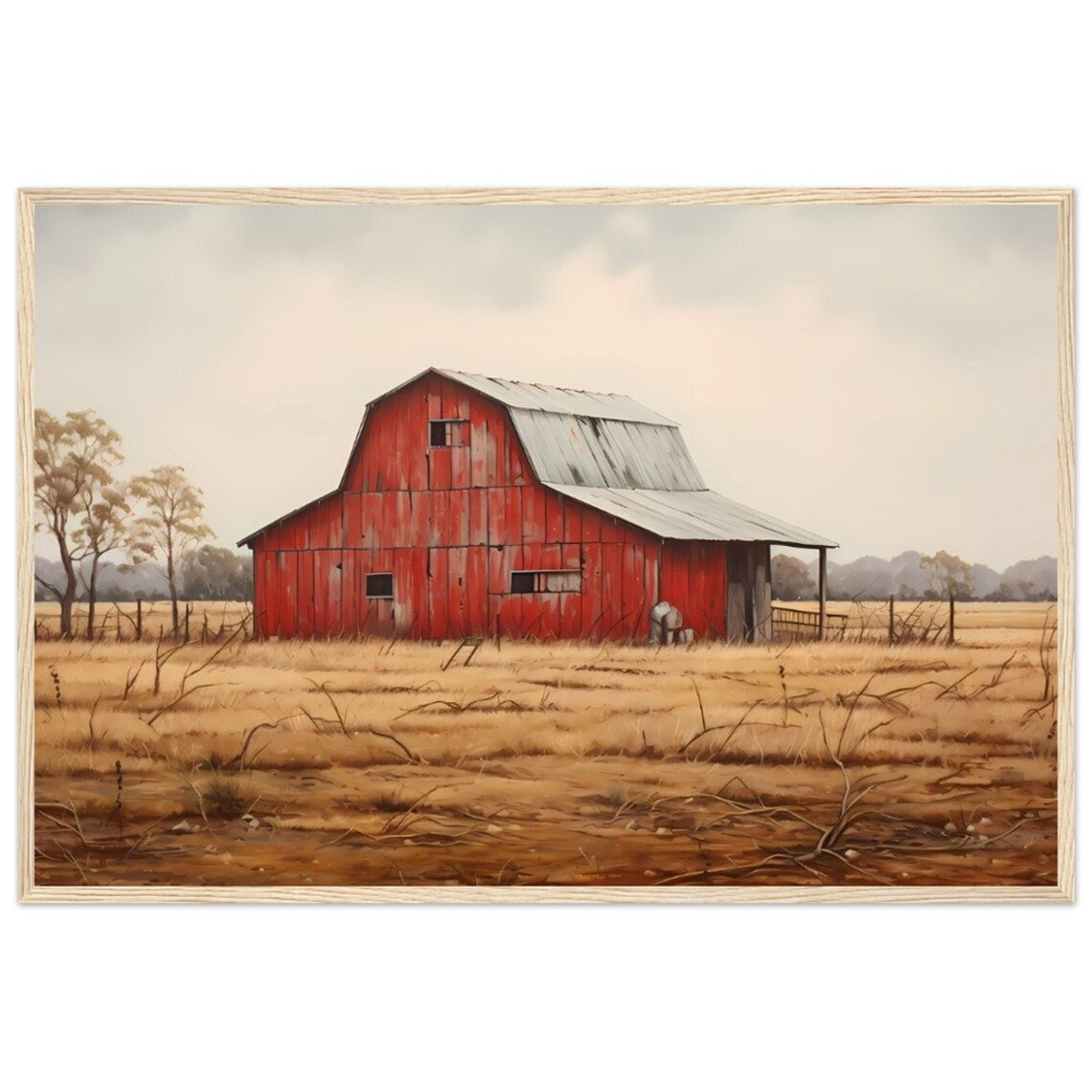Red Barn Painting in a Golden Autumn Field at Harvest Poster - Image 2