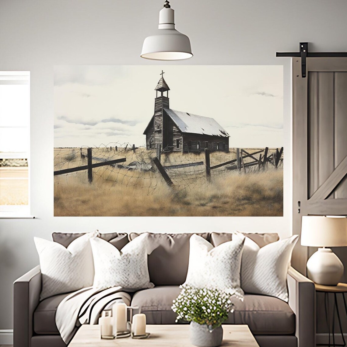 Rural Church, Modern Farmhouse Gallery Wall Art Print