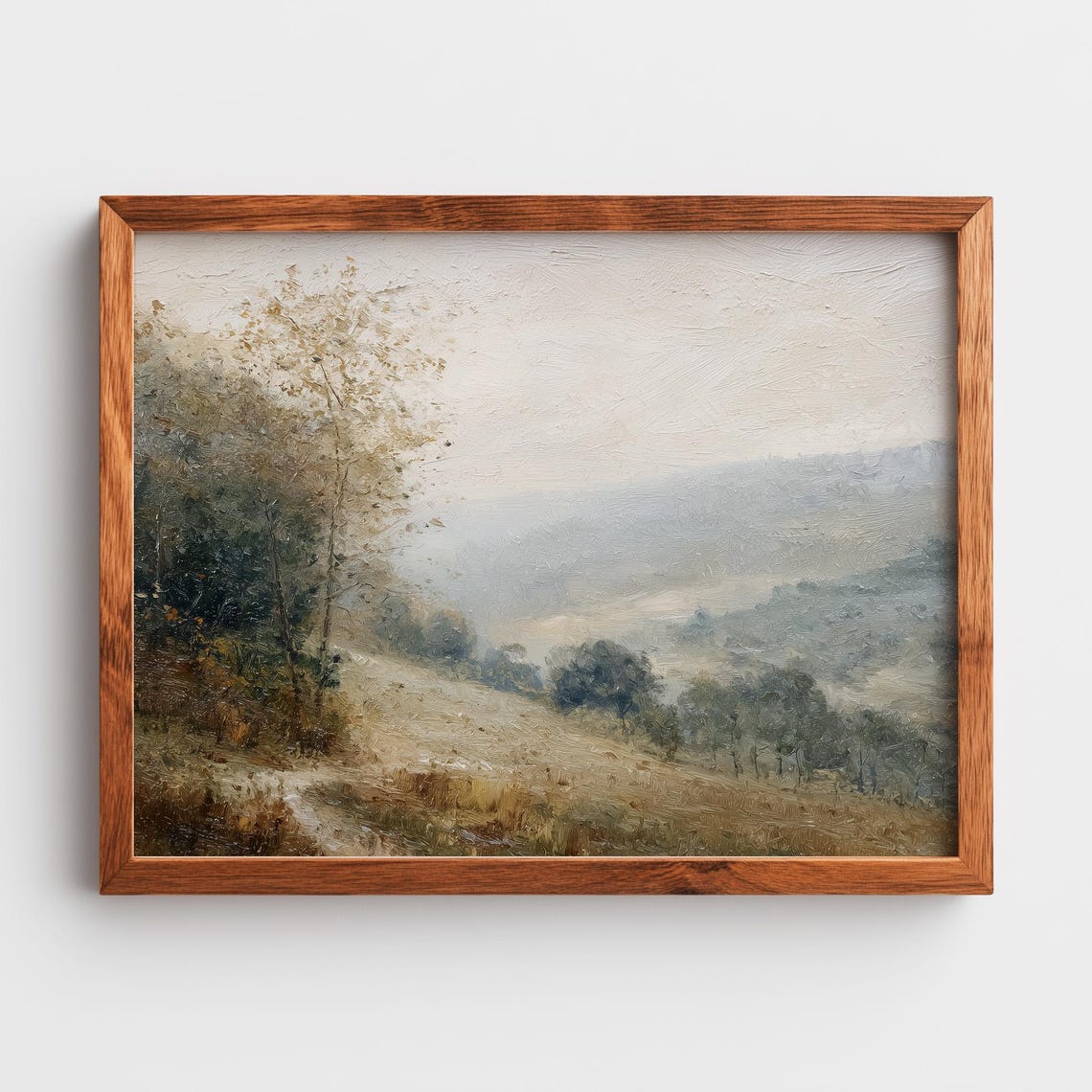 Pastoral Misty Hillside Landscape Rolling Fields Vintage Country Print