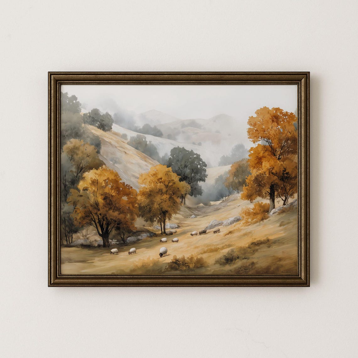 Autumn Sheep Landscape Print Vintage Fall Pastoral Scene