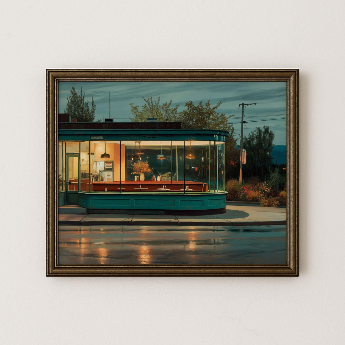 Rustic Diner At Twilight Print Vintage Autumn Landscape 113