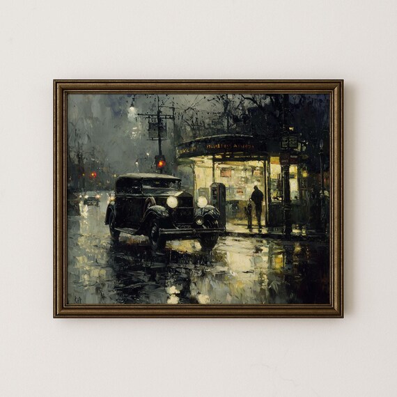 Vintage London Gas Station Print 1930s Car Cityscape H247