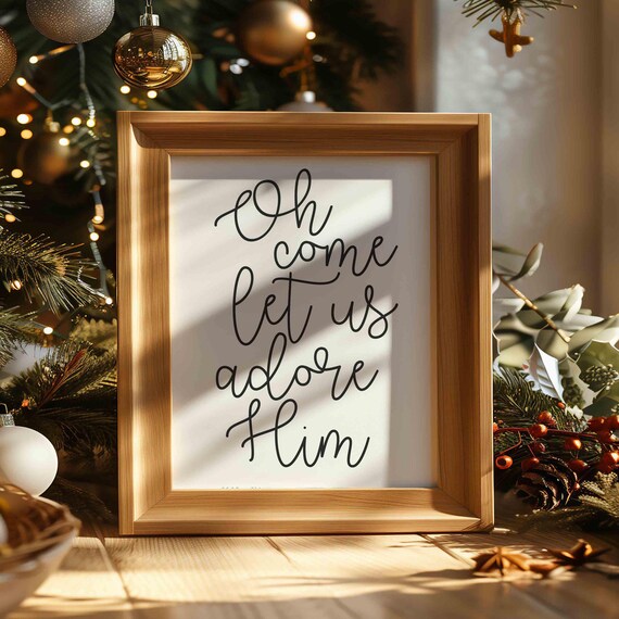 Oh Come Let Us Adore Him Christmas Holiday Song Lyrics All Ye Faithful Bible Scripture Psalm 956 Wall Art Decor Print