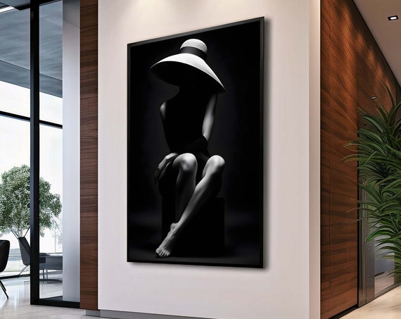 Sensual Female Silhouette Canvas Wall Art Black And White Elegant Shadow Figure Minimalist Fashion Nude Decor Print