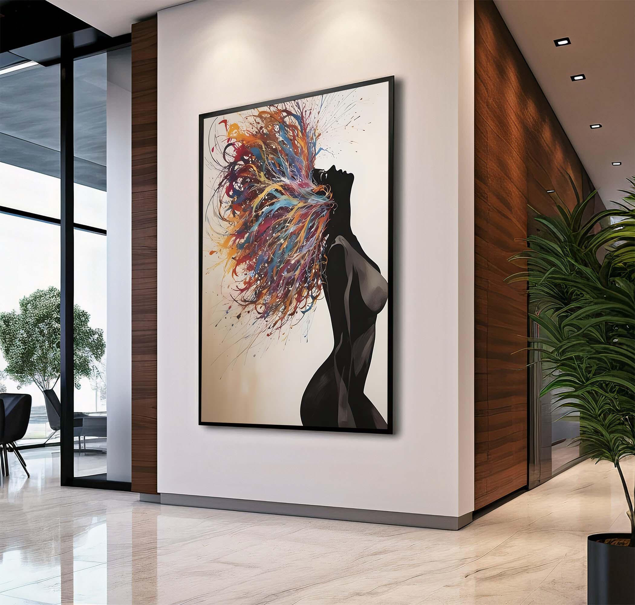 Vibrant Woman Silhouette Abstract Colorful Hair Splash Art Poster