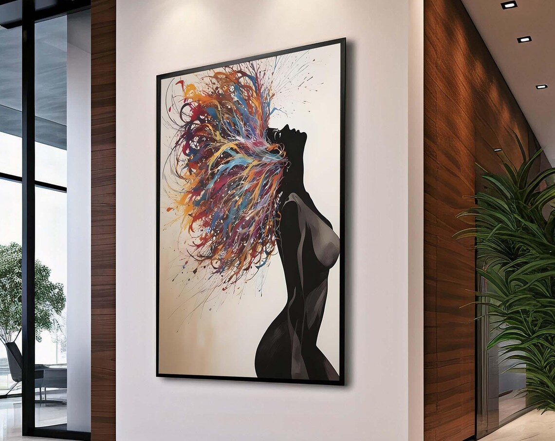 Vibrant Woman Silhouette Abstract Colorful Hair Splash Art Poster