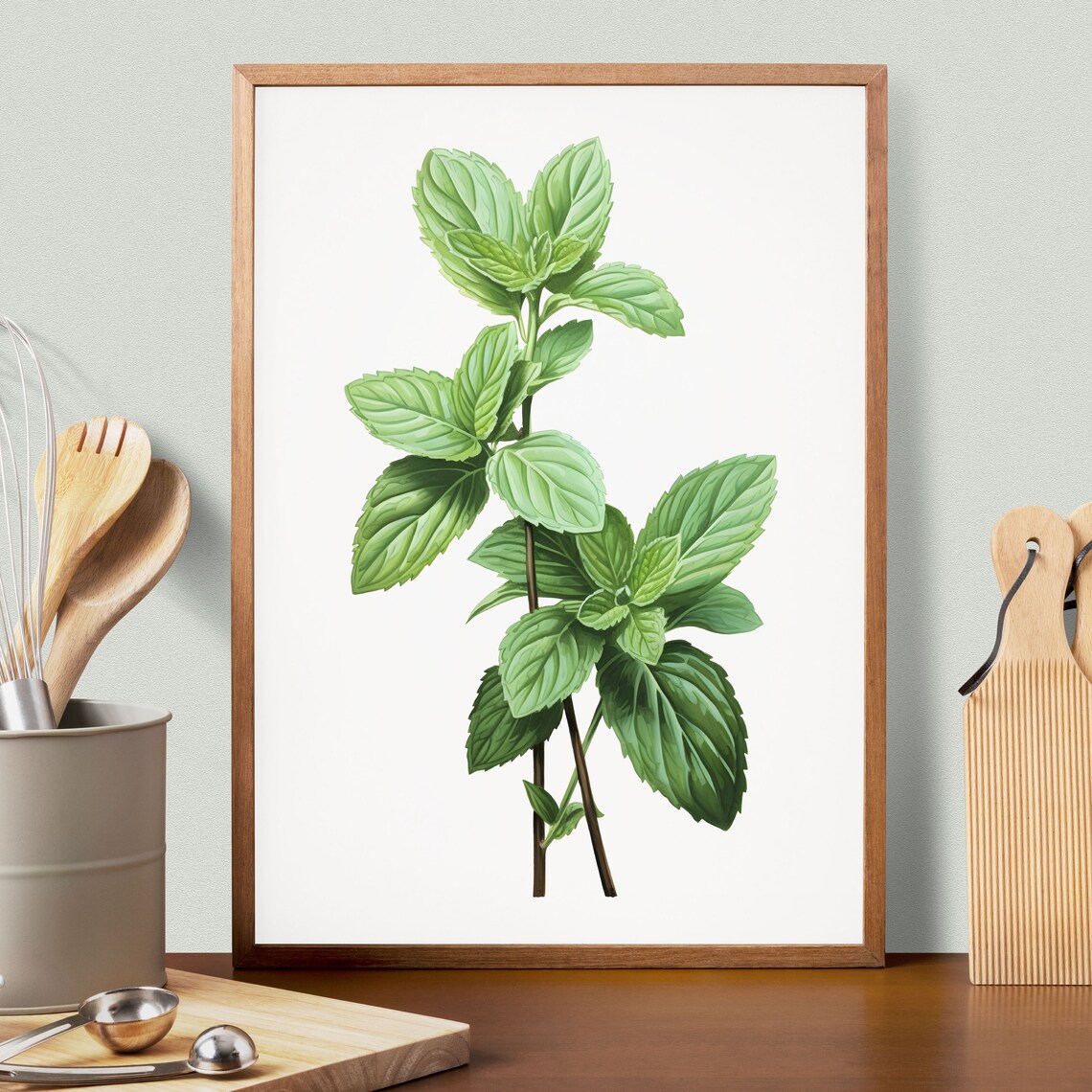 Mint Botanical Kitchen Art Print, Fresh Herb Study - Image 3