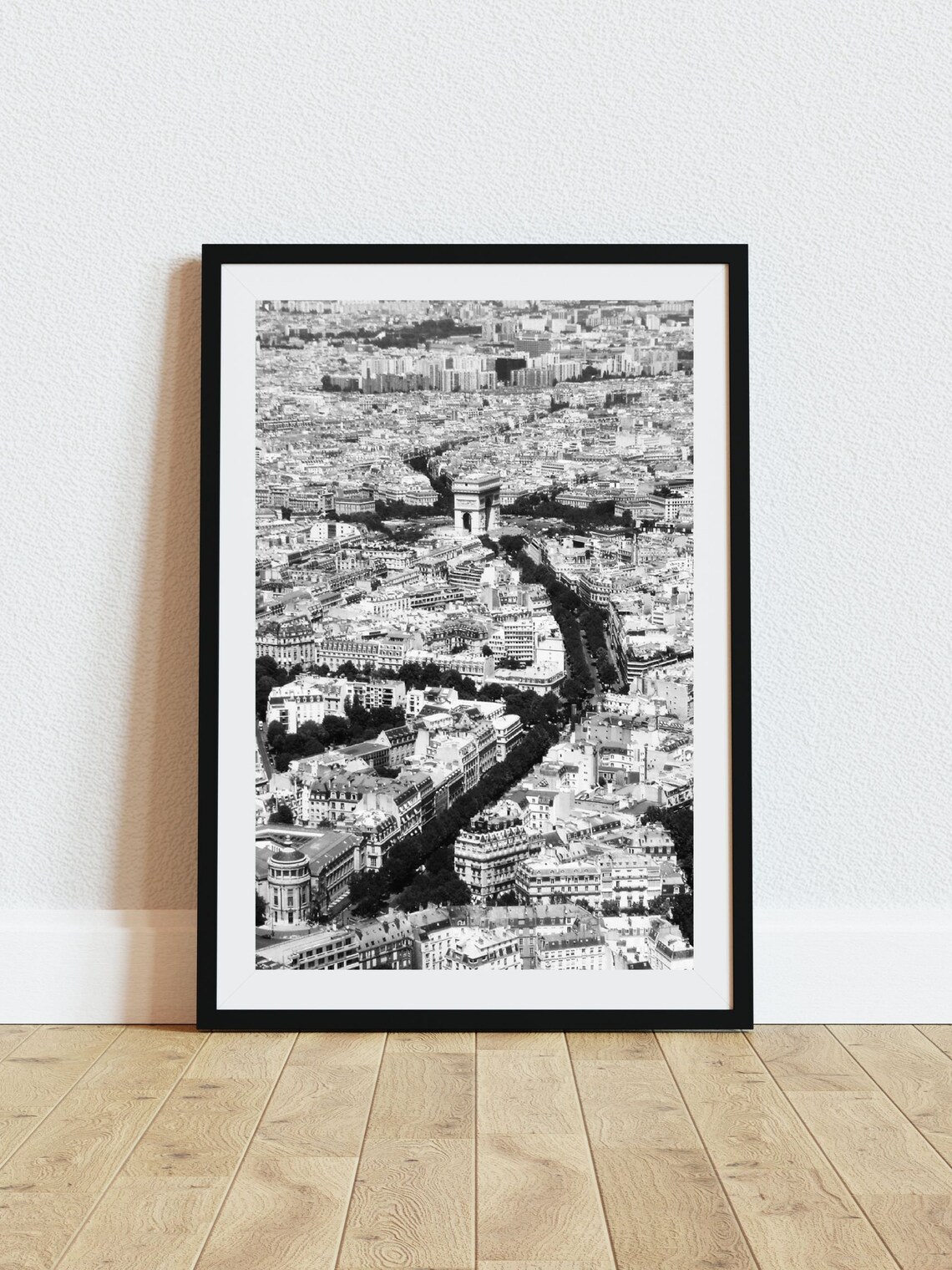 Paris Aerial Arc De Triomphe Black And White Skyline Photo Print