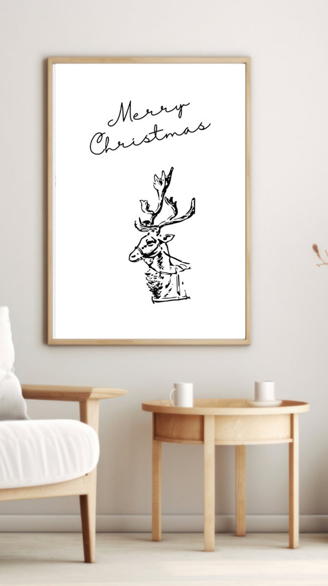 Merry Christmas Reindeer Sketch Minimalist Holiday Word Wall Poster - Image 2