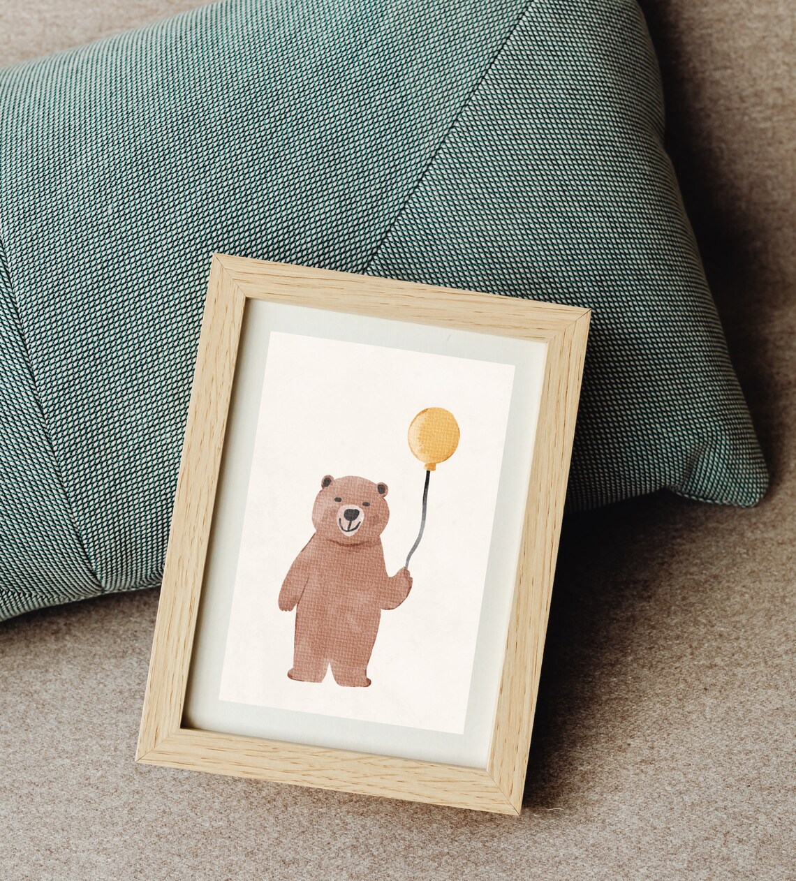 Cute Watercolor Bear Balloon Nursery Kids Bedroom Wall Poster - Image 2