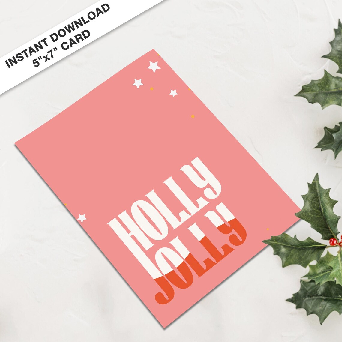 Holly Jolly Pink Minimalist Retro Typography Holiday Card Poster - Image 3