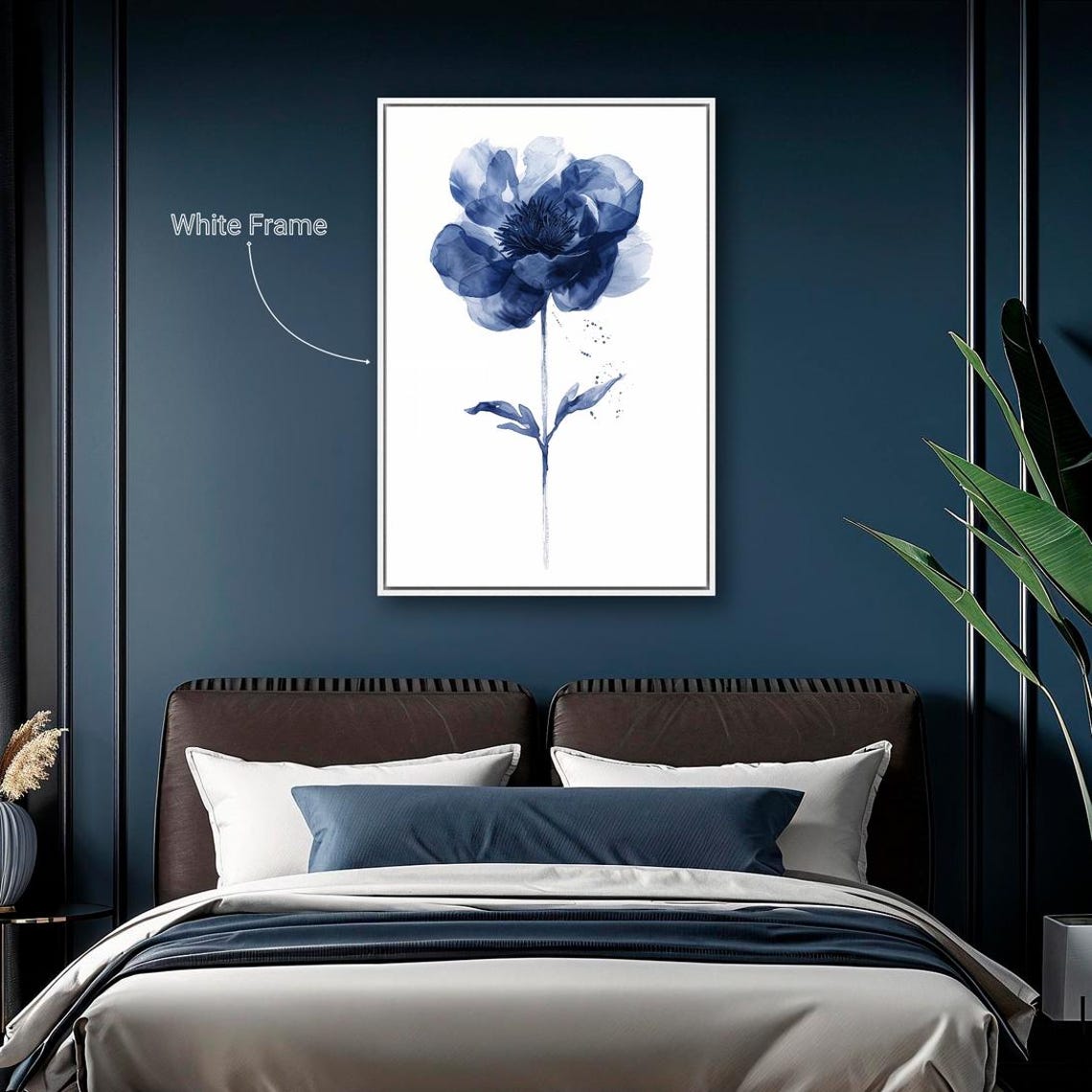 Elegant Navy Blue Peony Watercolor Single Bloom Botanical Poster - Image 5