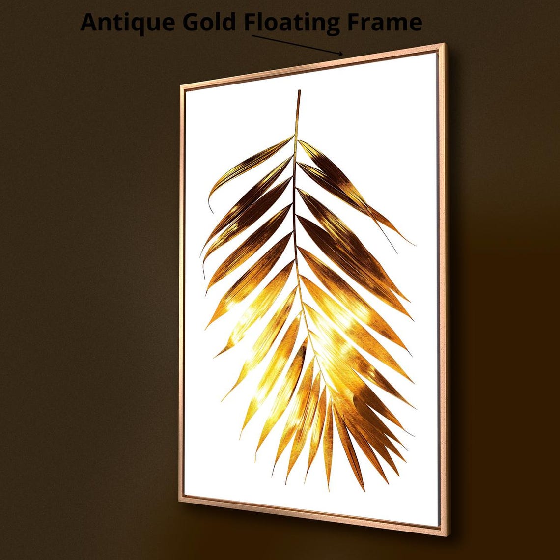 Golden Palm Leaf Framed Wall Art Abstract Tropical Foliage Art Print Modern Botanical Wall Decor Luxury Vertical Poster Ready To Hang - Image 2