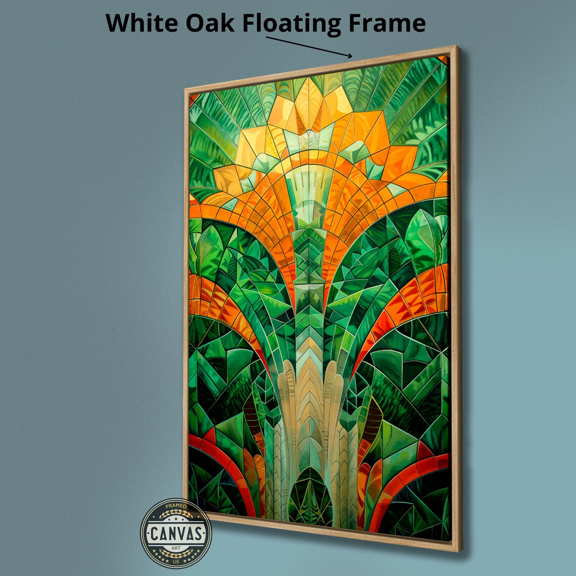Emerald Green Orange Mosaic Stained Glass Tropical Deco Art Print - Image 4