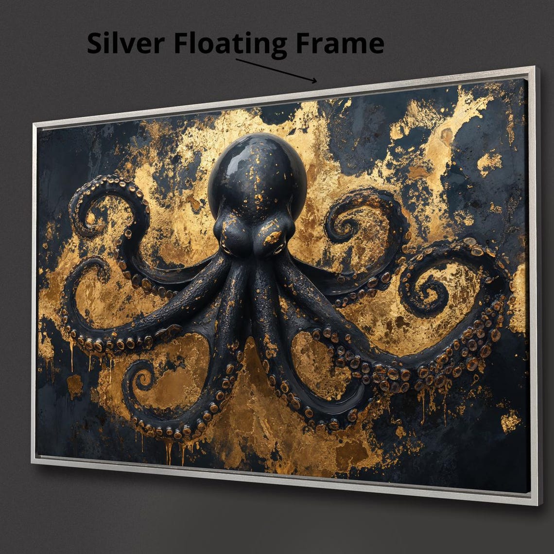 Dramatic Black Octopus Gold Leaf Underwater Gothic Luxury Art Print - Image 3