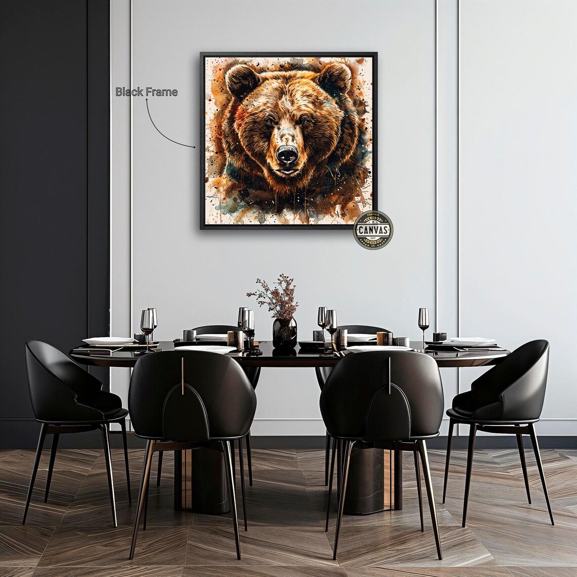 Brown Bear Portrait Watercolor Splatter Wild Animal Face Square Art Poster - Image 3