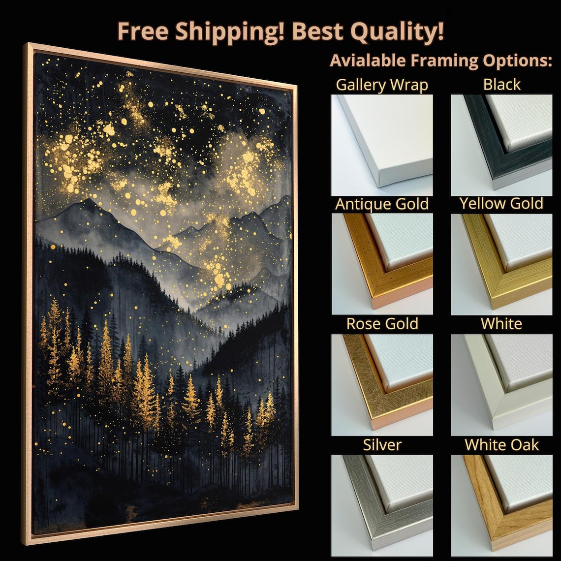 Mystical Starry Night Abstract Mountains Wall Art Print - Image 4